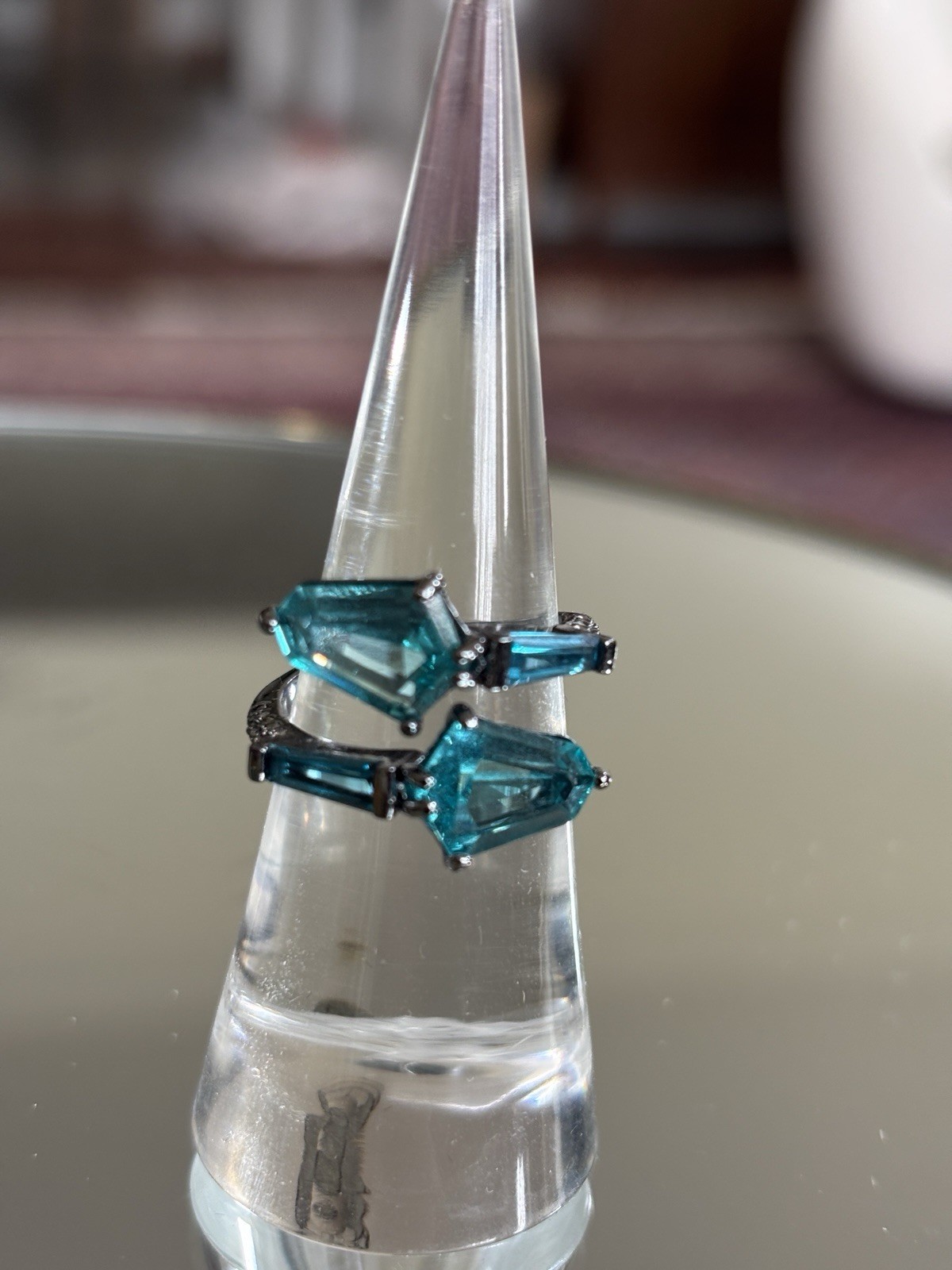 Bomb Party Sirens Ring Sz 7 “Twin Fin Depths” Paraiba Tourmaline on Hematite HTF