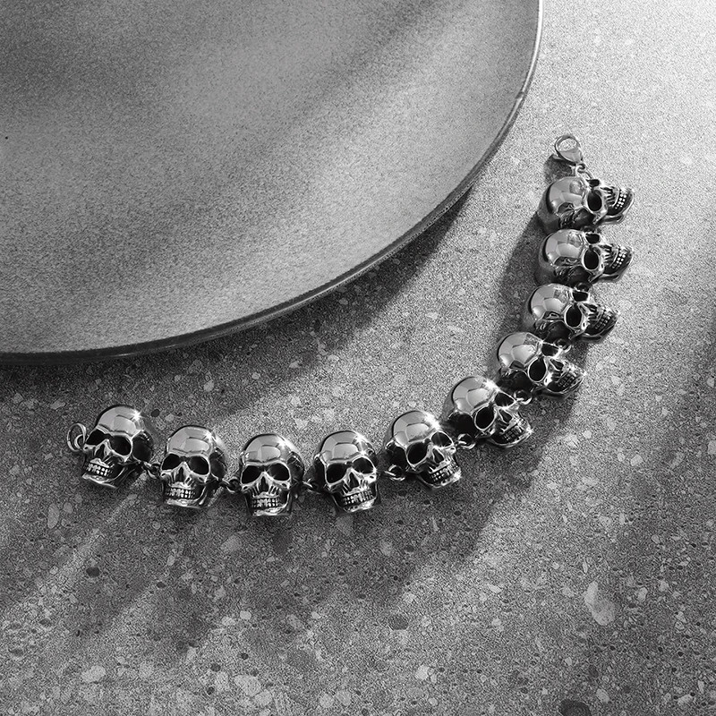 Gothic Hell Demon Ghost Head Full Skull Bracelet Men Punk Rock Halloween Jewelry