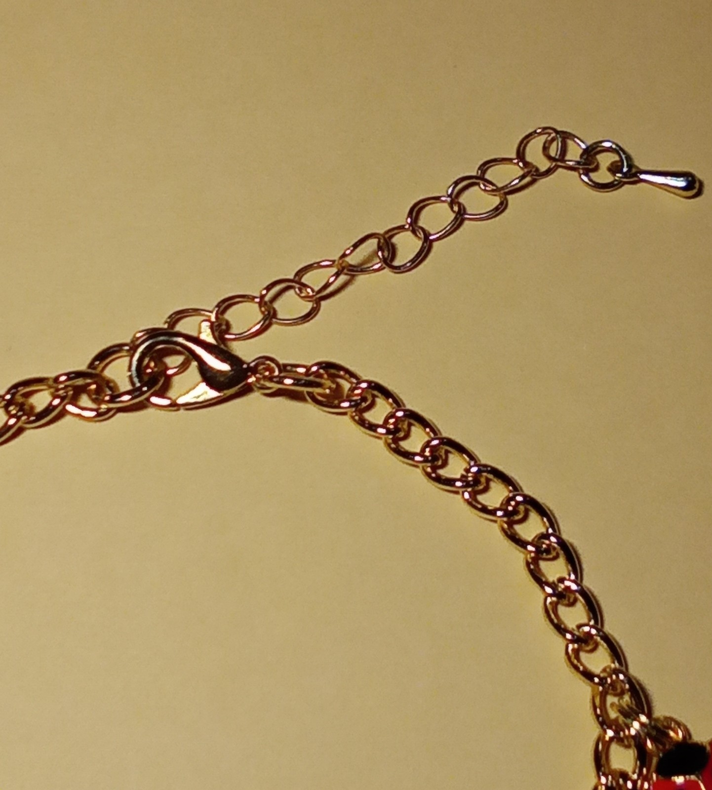 Ladybug Bracelet Gold tone chain 5 red black enamel charms ext chain Summer CUTE