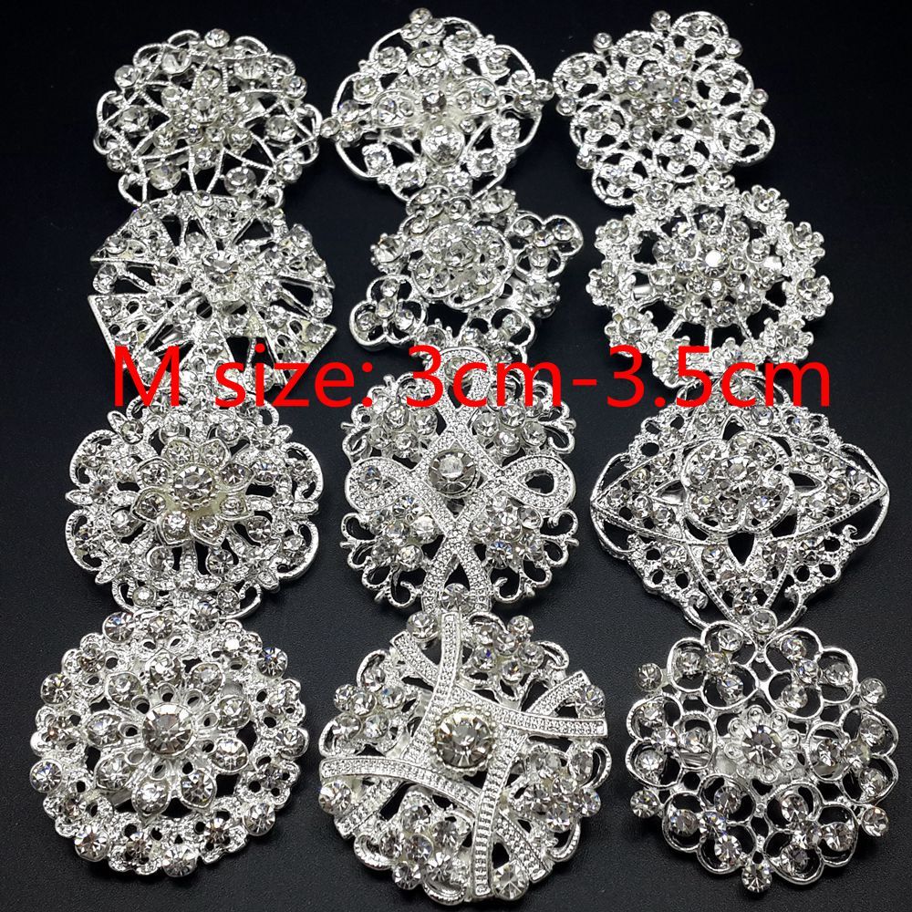 Lot32 Bulk Alloy Silver Rhinestone Crystal Flower Brooches Pins DIY Bouquet