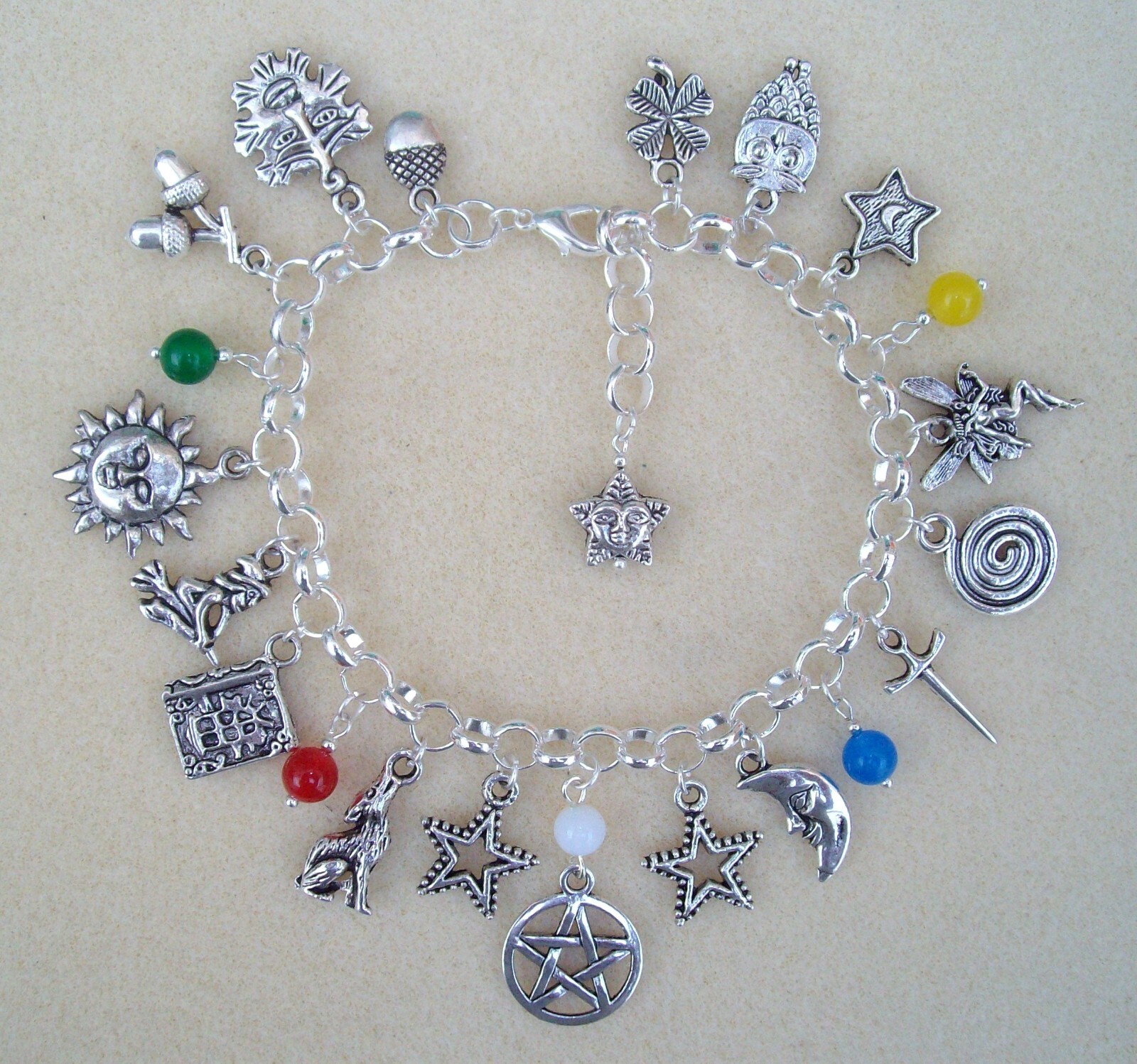 Elemental Pentagram Multi Colour Quartz Opalite Charm Bracelet – Wiccan Healing