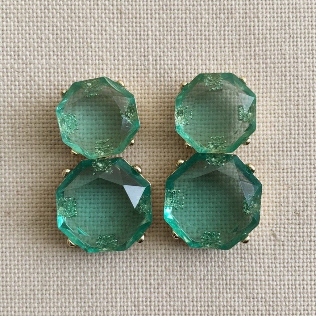 Clear Transparent Earrings Zara Candy Blue Geometric Boho Gold Stud CZ Green