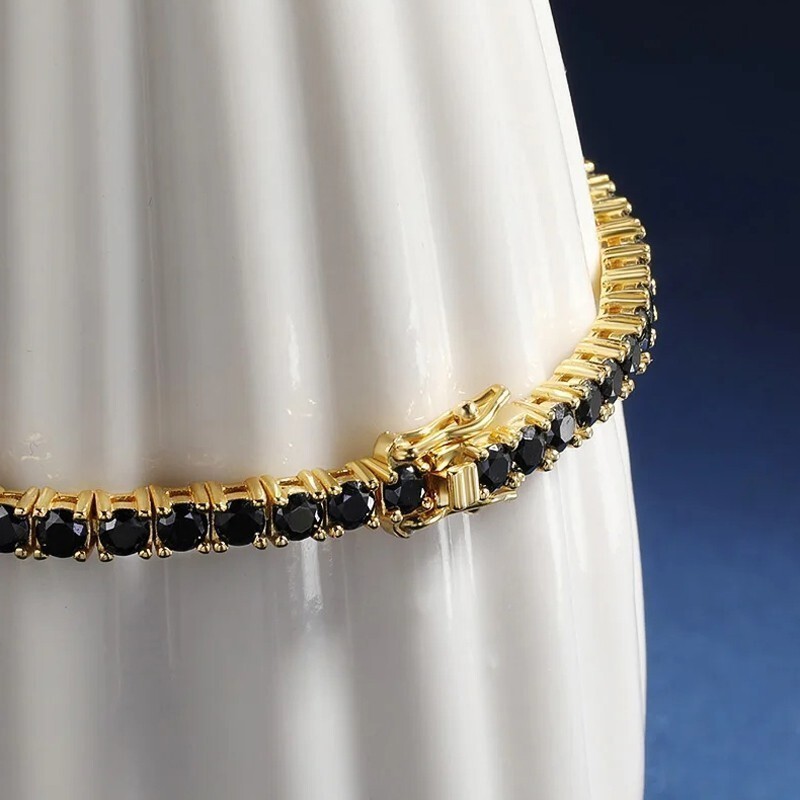 9ct Round Cut Lab-Created Black Onyx Tennis Bracelet 14K Yellow Gold Plated