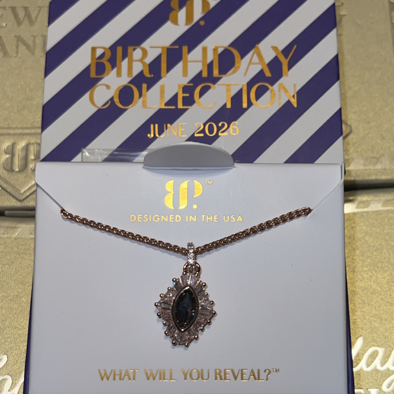 BP Birthday Collection Mirrored Beauty Necklace Alexandrite CZ Rose Gold NK33456