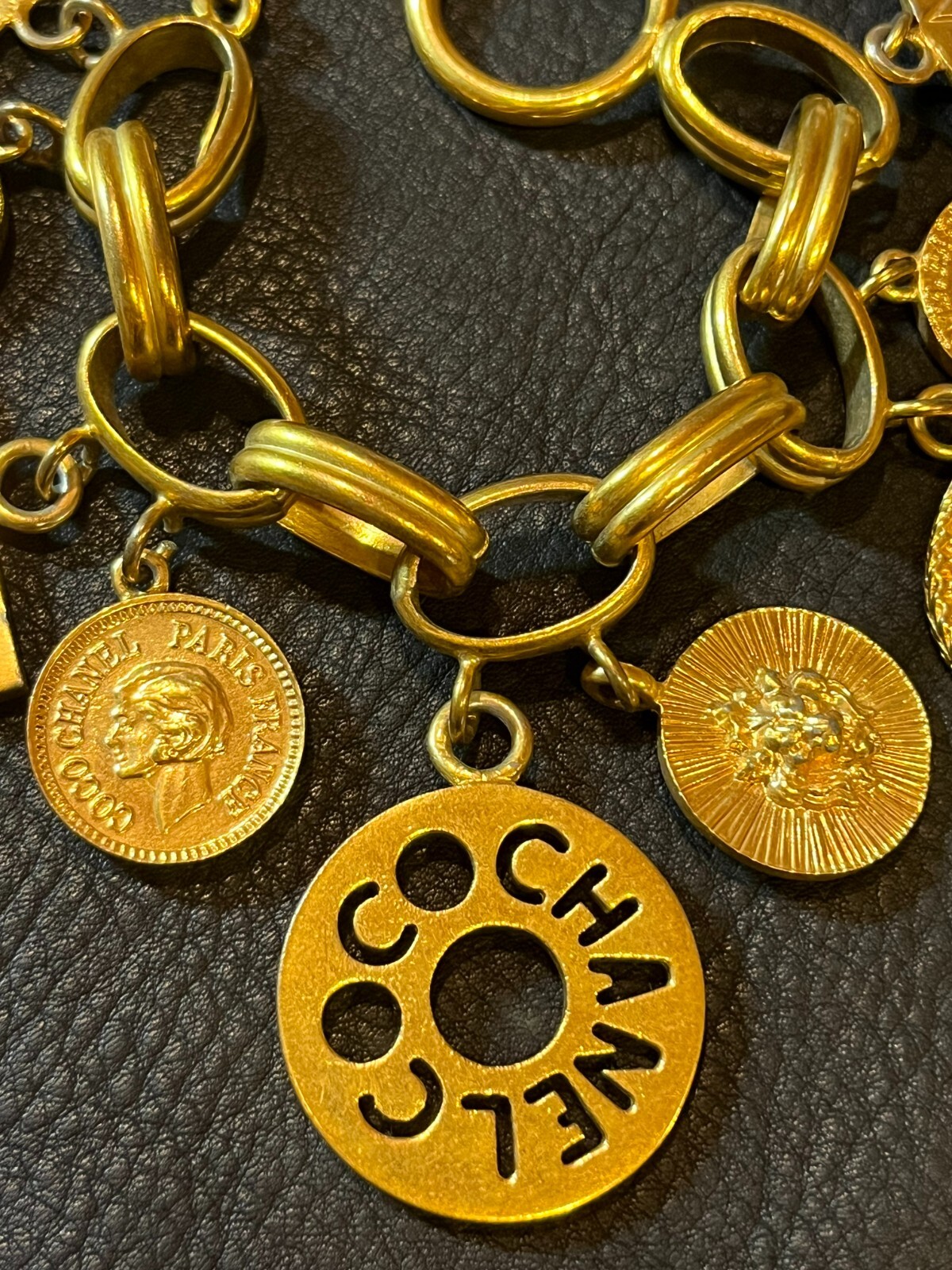 CHANEL Bracelet Bangle AUTH Coco Mark chain Logo Vintage Rare Gold Icon F/S