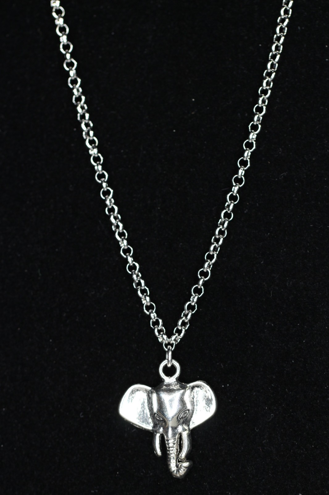 Elephant Necklace Silver Pewter Charm 1″ Pendant 3mm Stainless Chain 18″ Asia