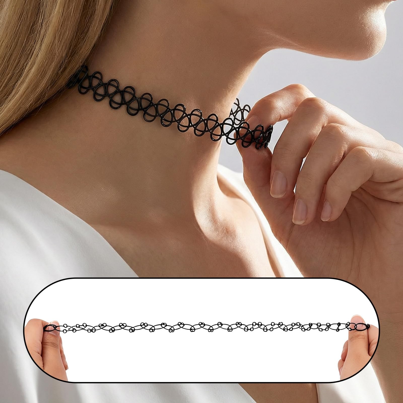 12PCS 90s Tattoo Choker Necklace Set – Black Stretchy General-purpose,