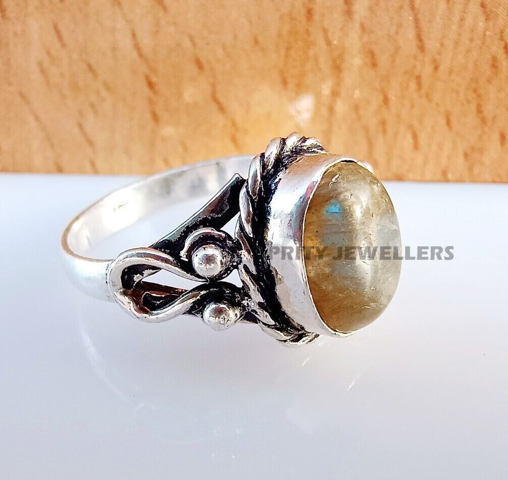Natural Labradorite Silver Plated Ring, Antique Handmade Ring All Size Available