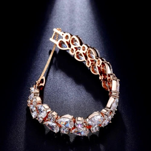 14k Rose Gold Plated Tennis Bracelet Made Simulated Diamond Stone 7.5 Inch