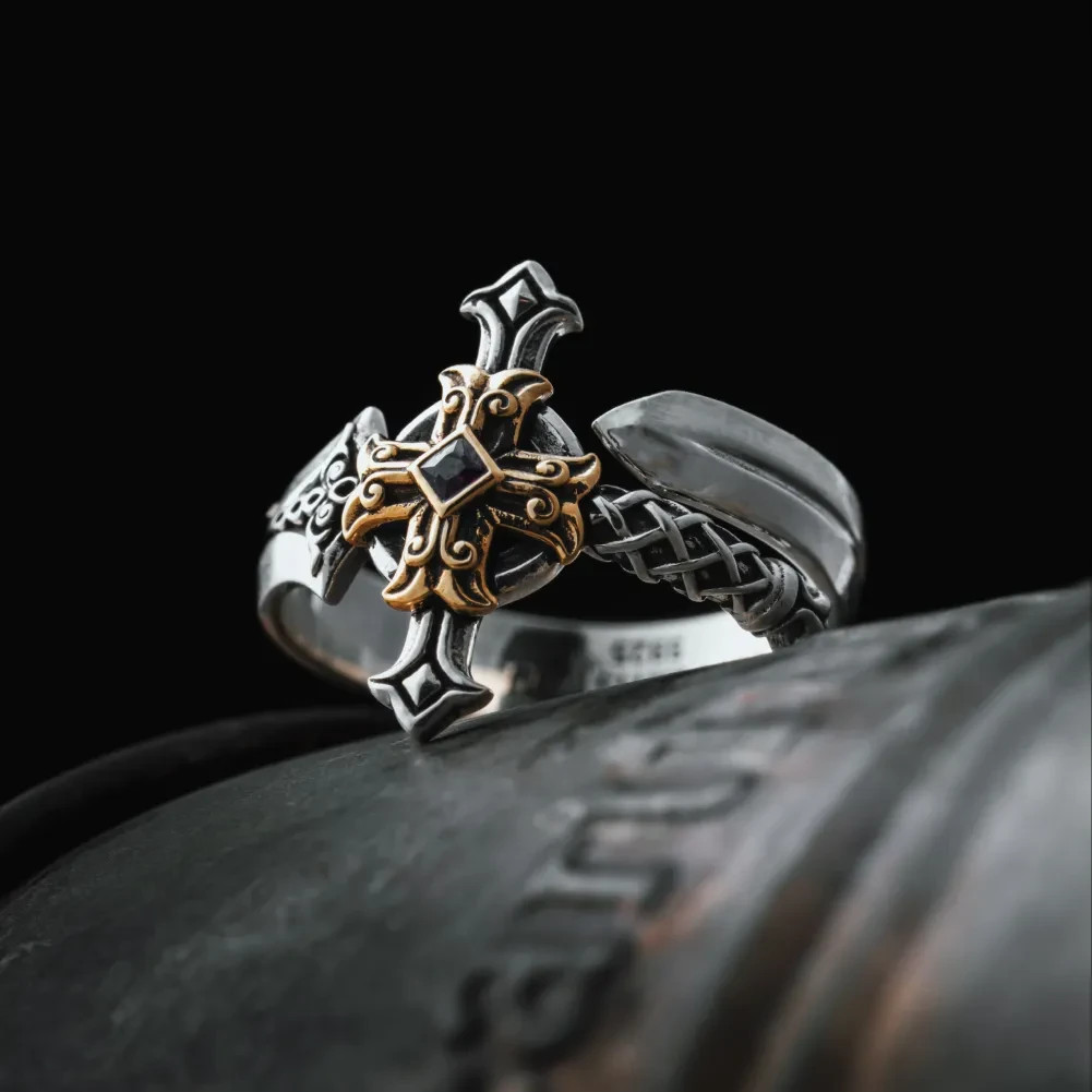 Oxidized Silver Judicator Blade Adjustable Wrap Ring, Christmas Gifts