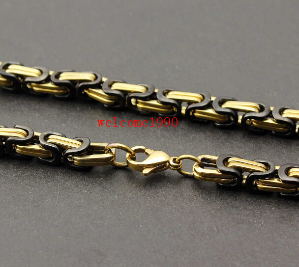 24” Huge Black gold Stainless Steel Men’s Byzantine Box Link Chain Necklace