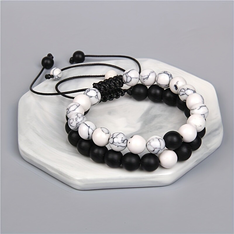 2pcs Couple Retro Fashionable Adjustable Beaded Bracelets Jewelery Accessories