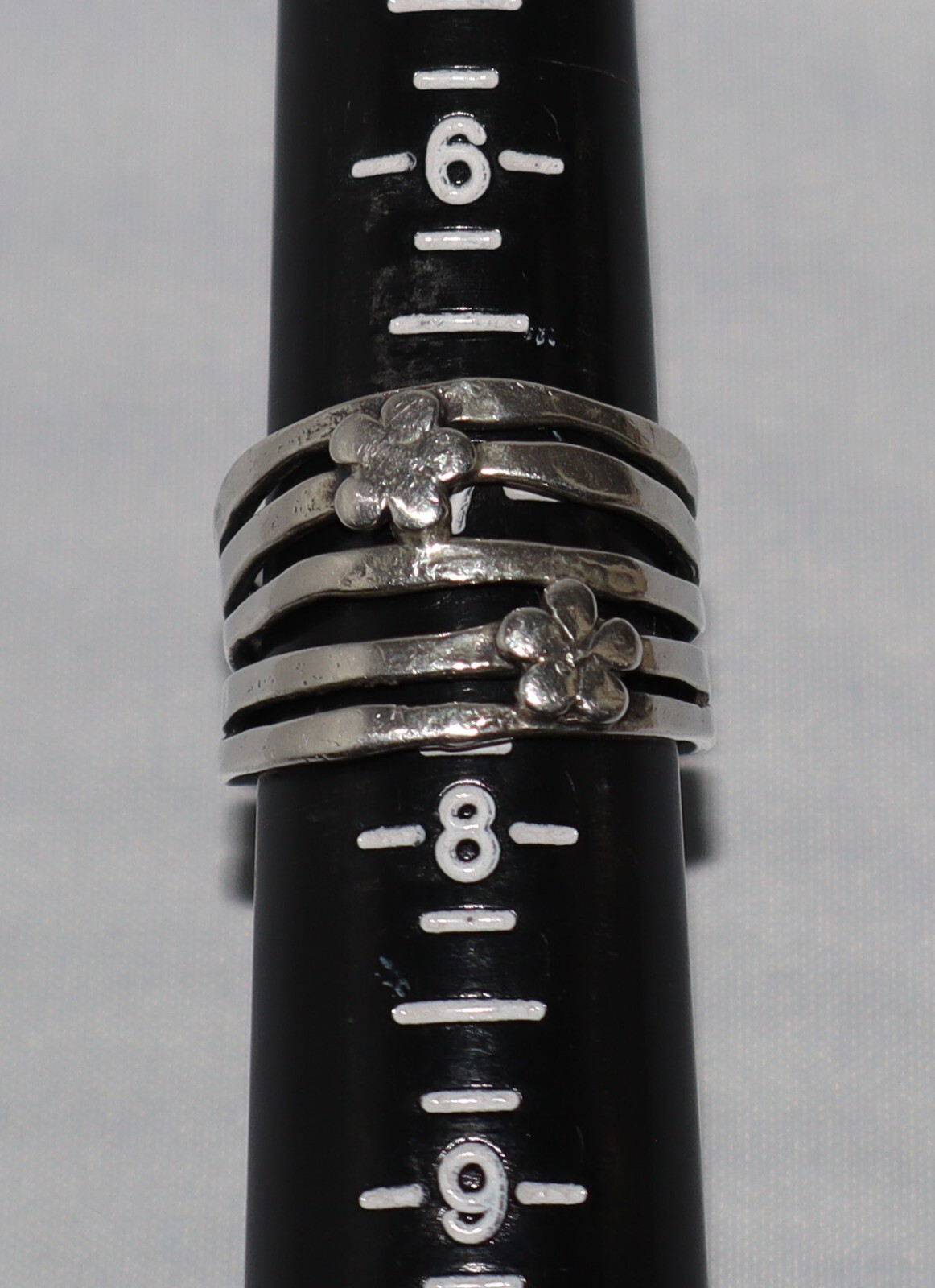 Didae Israel Sterling Silver Modernist Hammered Flower Wrap Wide Band Ring