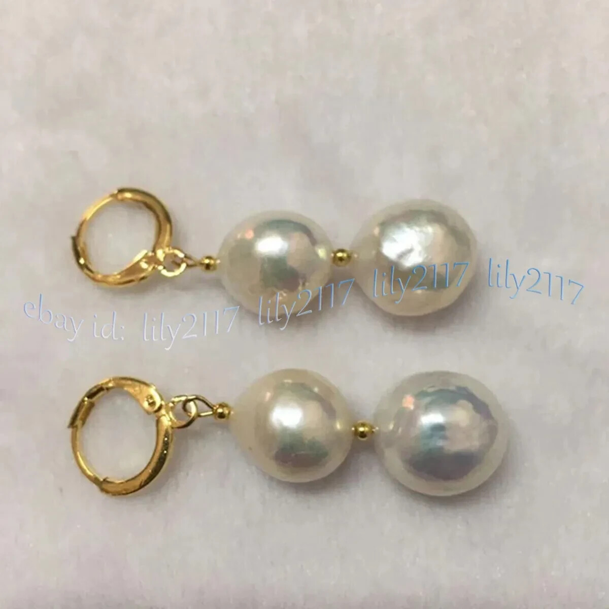 Huge 12-15mm Natural White South Sea Keshi Edison Baroque Pearl Dangle Earrings