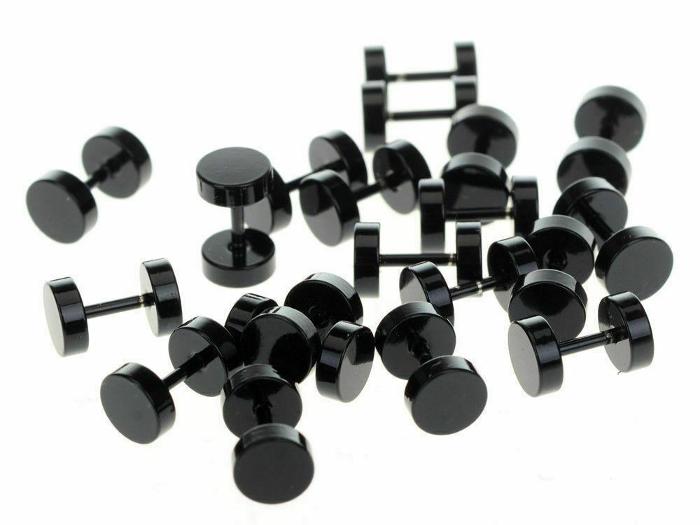 1Pair Stainless Steel Stud Earrings Faux Gauges Ear Tunnel Earring for Men Women
