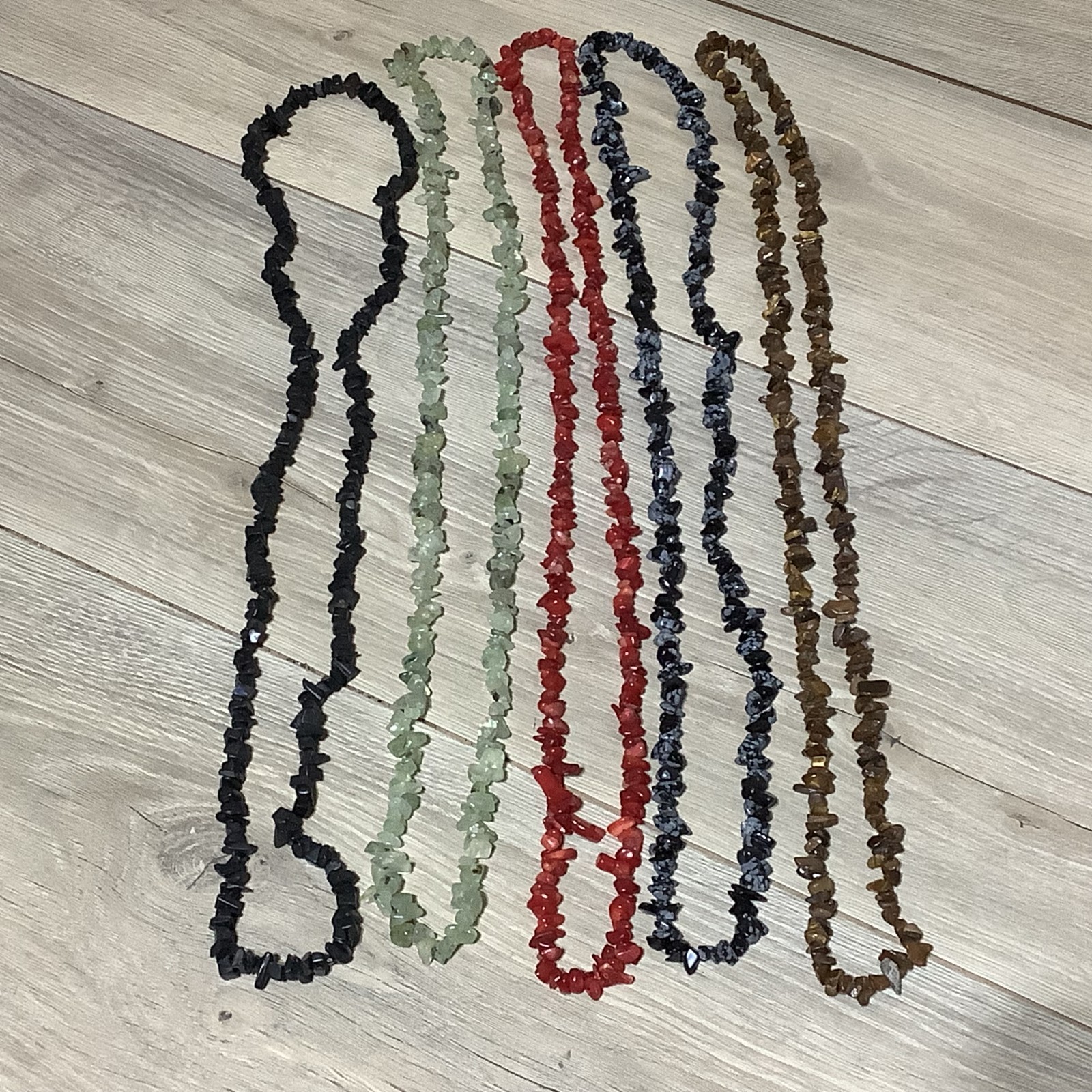 Set of 5 Chip Stone Bead Necklaces Natural Gemstones Multi-Colors 16.5-17 inches