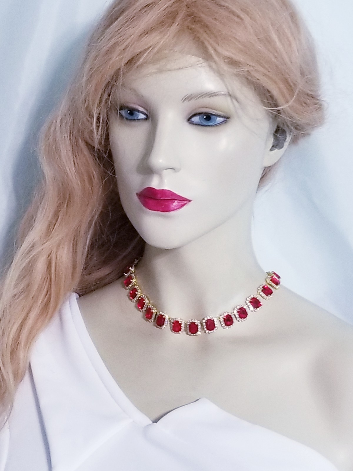 Red Statement Choker Rhinestone Necklace Bridal Prom Pageant Jewelry