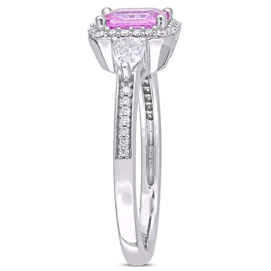 AMOUR Octagon Shape Pink Sapphire, Pear Shape White Sapphire and 1/6 CT TW