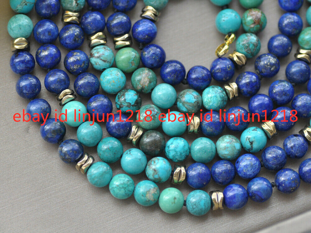 8mm Round Green Turquoise Blue Lapis Lazuli HematiteBeads Necklace 18-50 in
