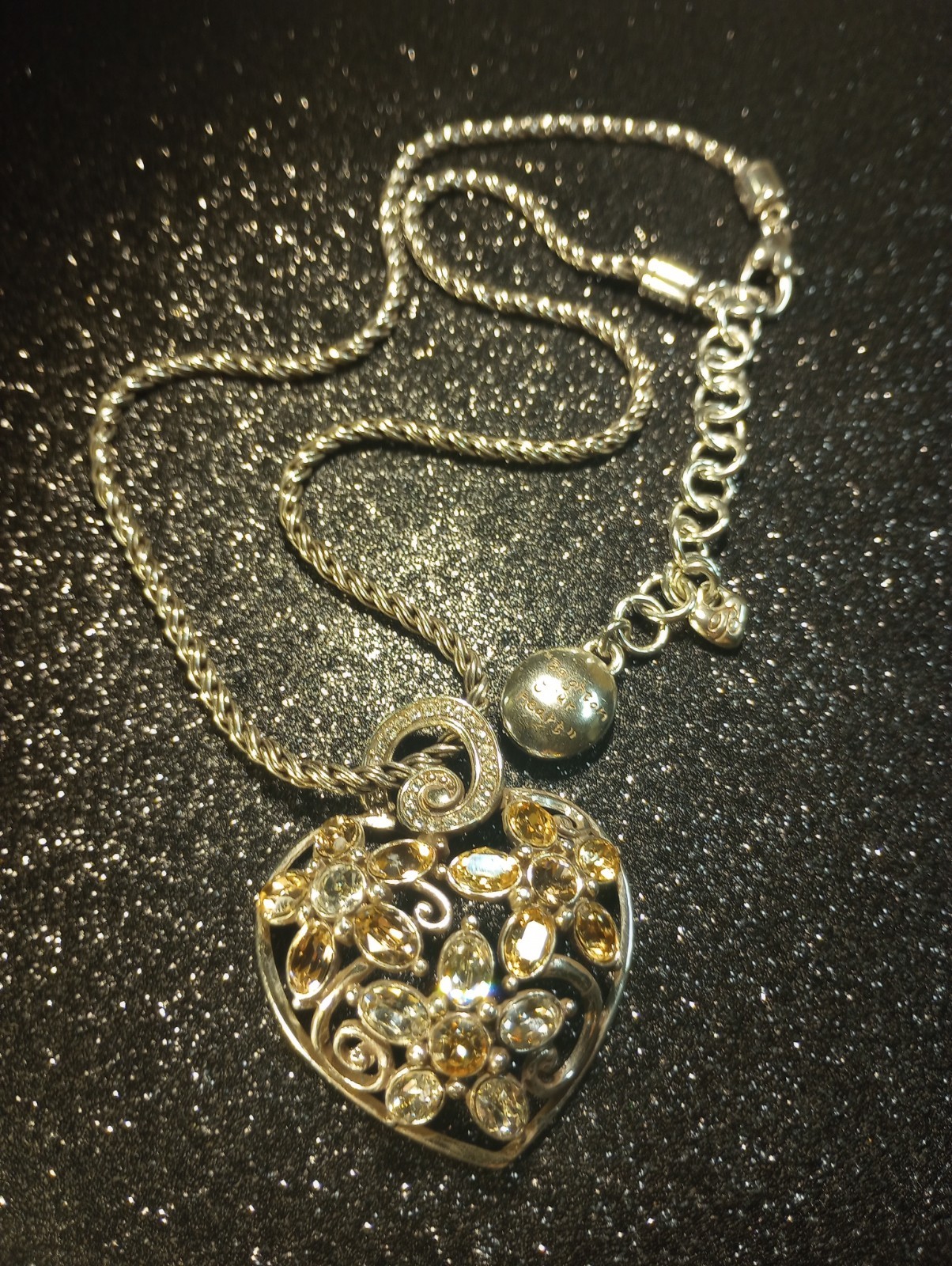 BRIGHTON Garden of Dreams Neutral Tones Crystal Heart Pendant Rope Necklace