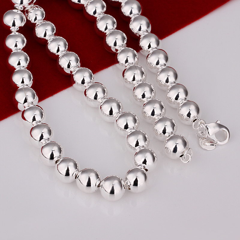 Stunning 925 Sterling Silver Filled 10MM Hollow Ball Beads Charm Necklace 20″