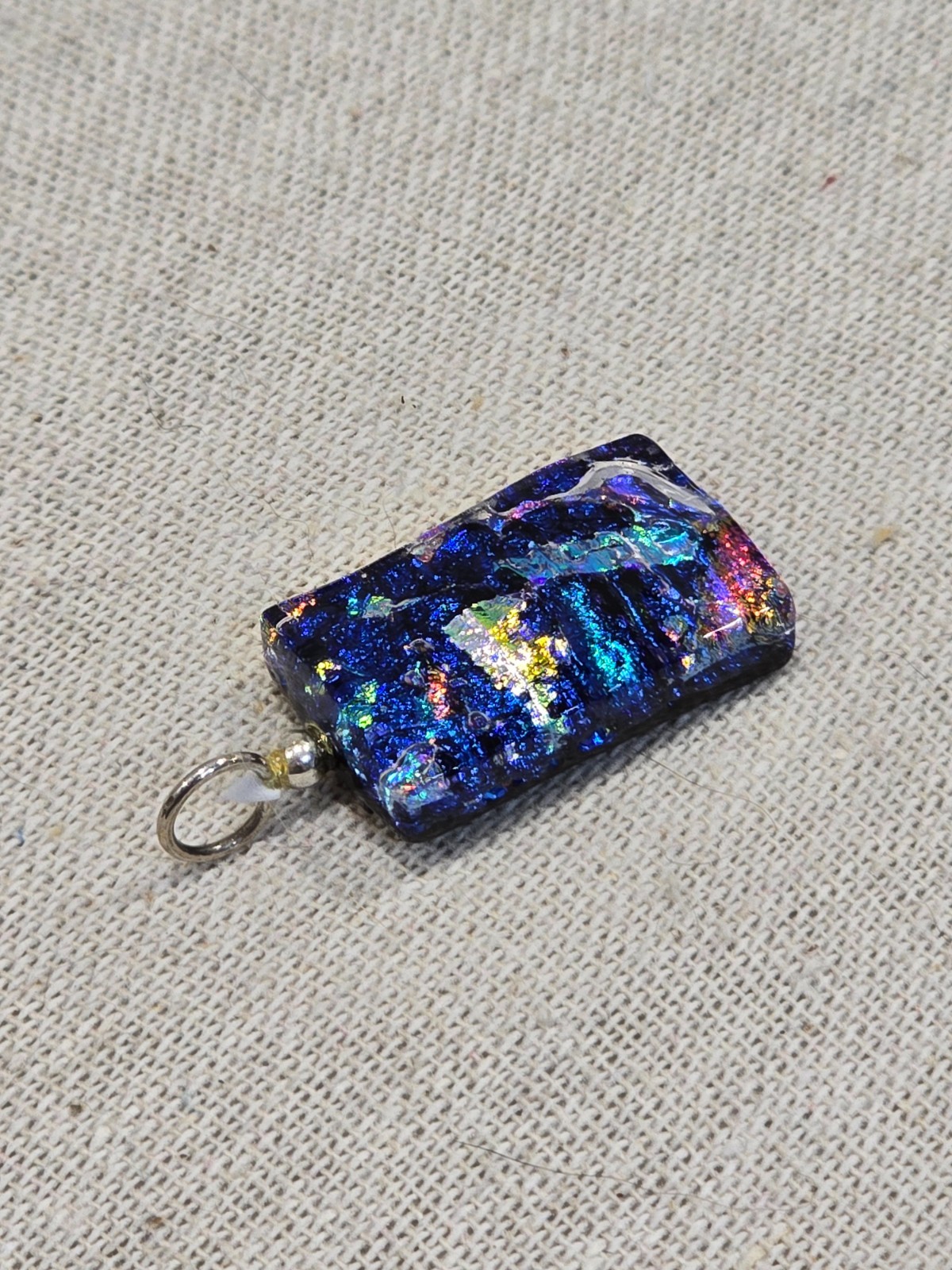 90’s Retro Vibe Artisan Dichroic Art Fused Glass Pink Blue Necklace Pendant
