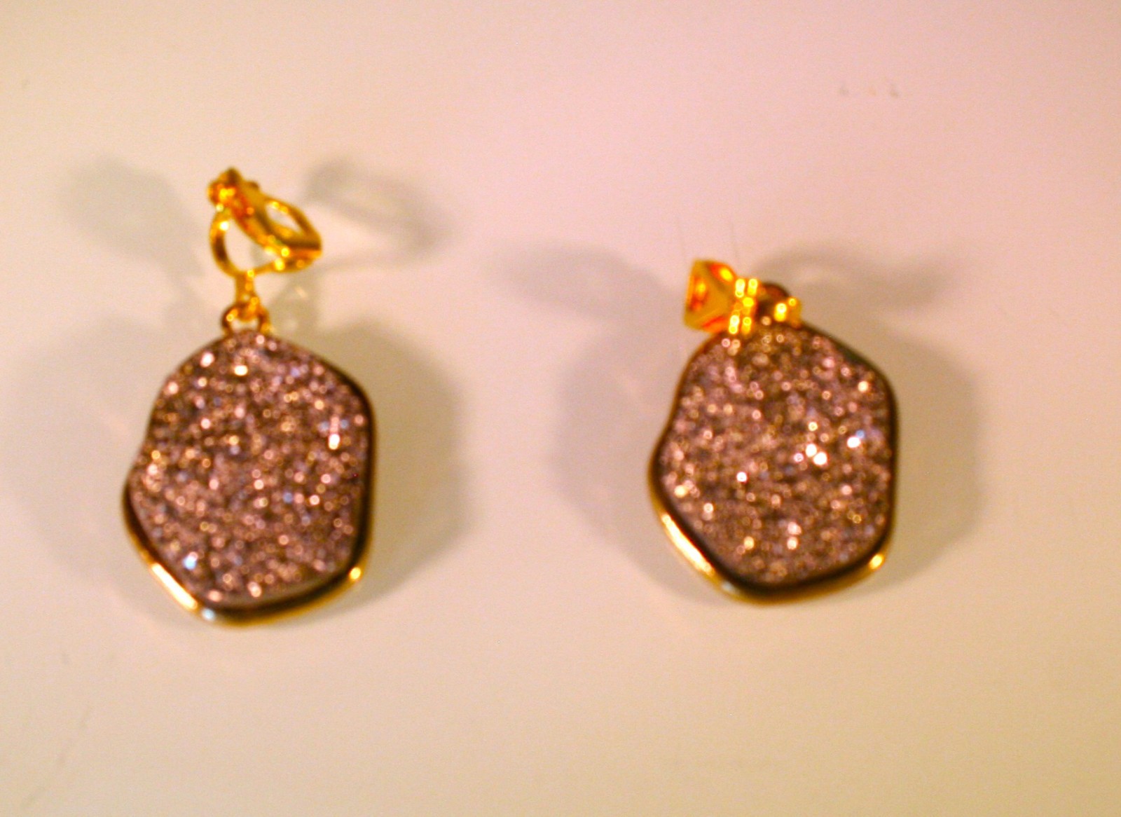 APT.9 gold tone gray druzy stone clip on earrings 1 1/2″