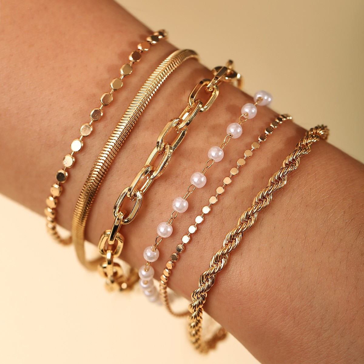 Women’s Gold Layered Stack Bracelet Set 6Pcs Fashion Open Heart Bangle Jewelry