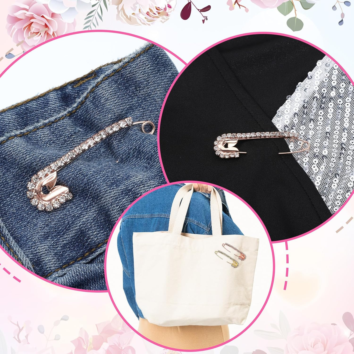 6 Pcs Rhinestone Safety Pins, Fancy Safety Pins for Clothes, Faux Crystal Brooch