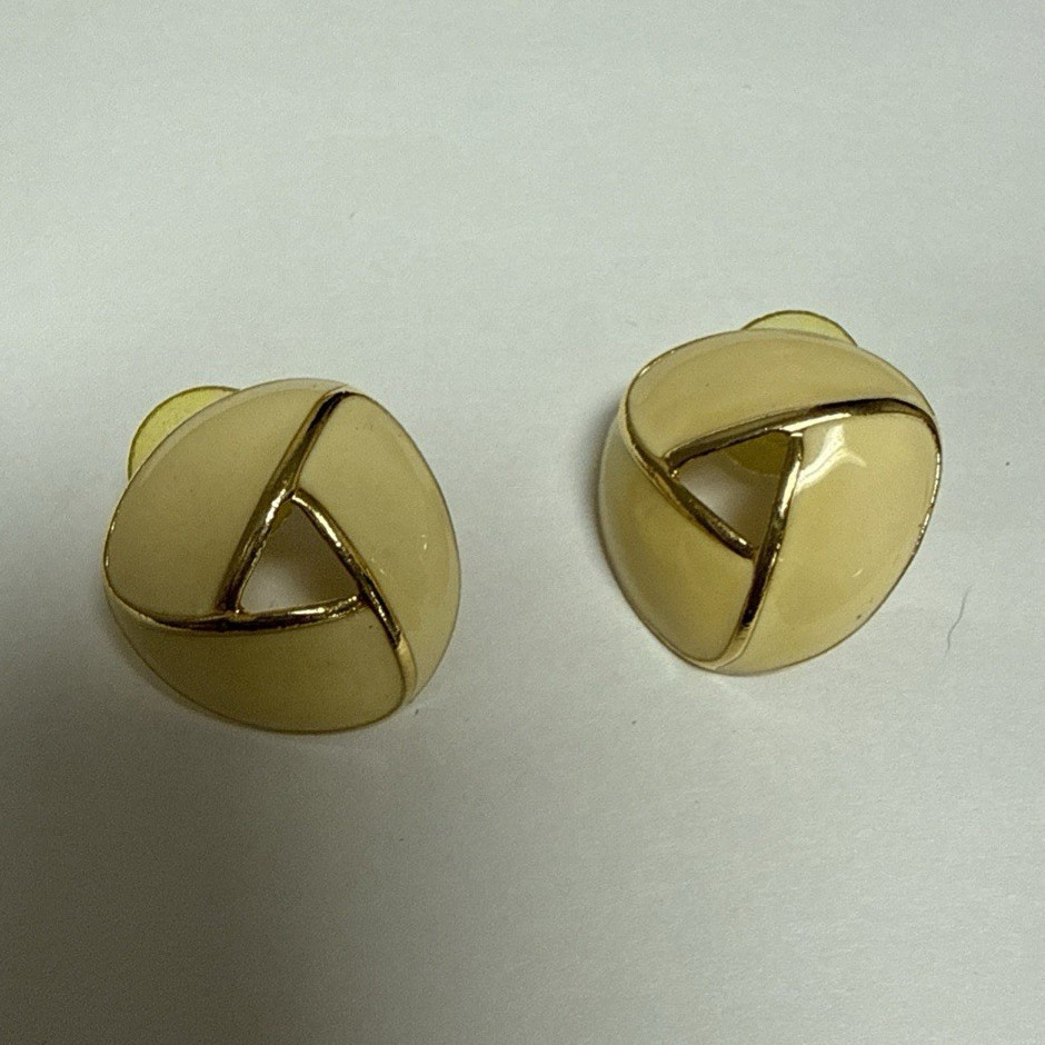 Gold Tone Geometric Round Stud Clip-On Earrings, Metal, No Stone, Pair