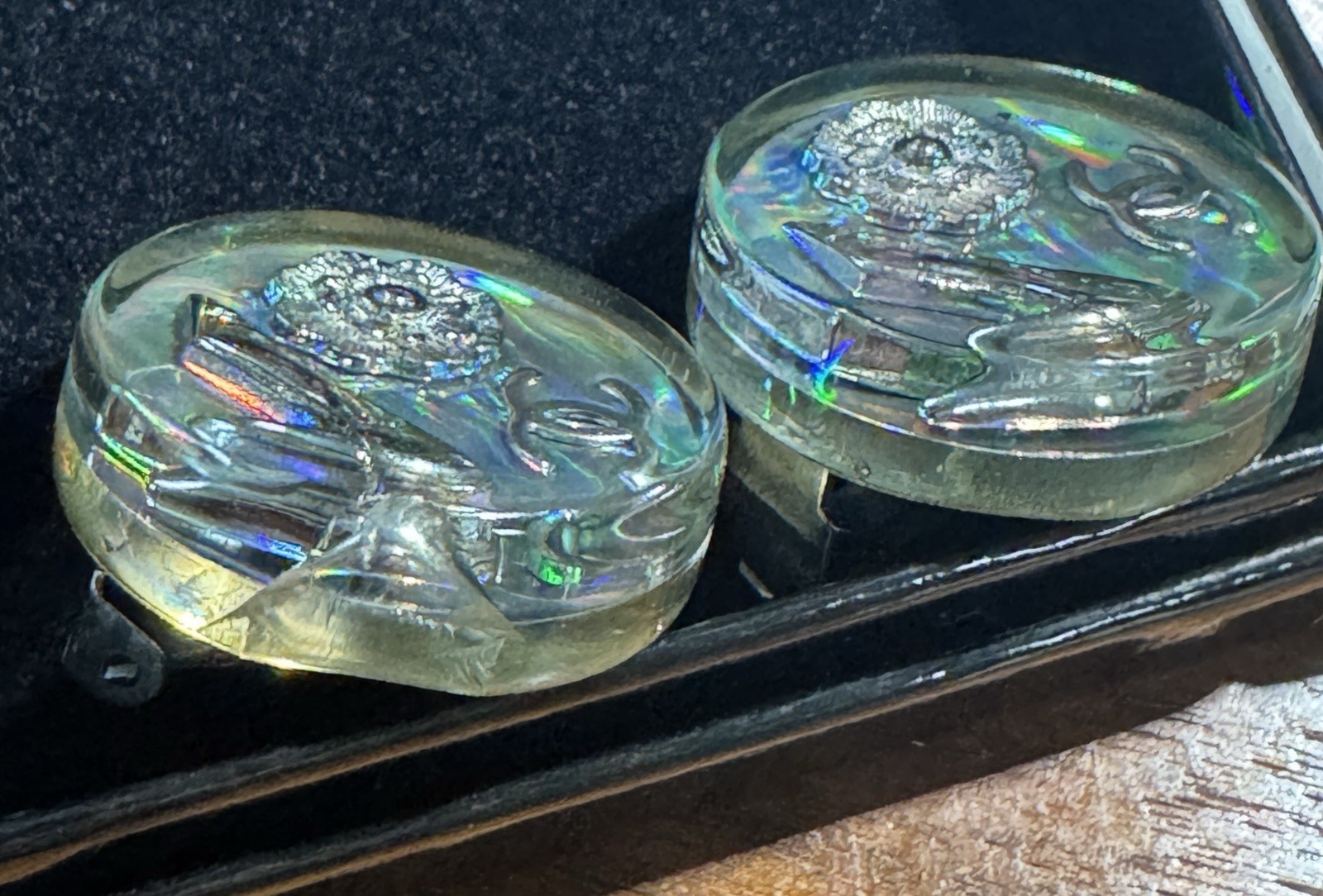 CHANEL Holographic Aurora Earrings Coco Mark High Heels Camelia