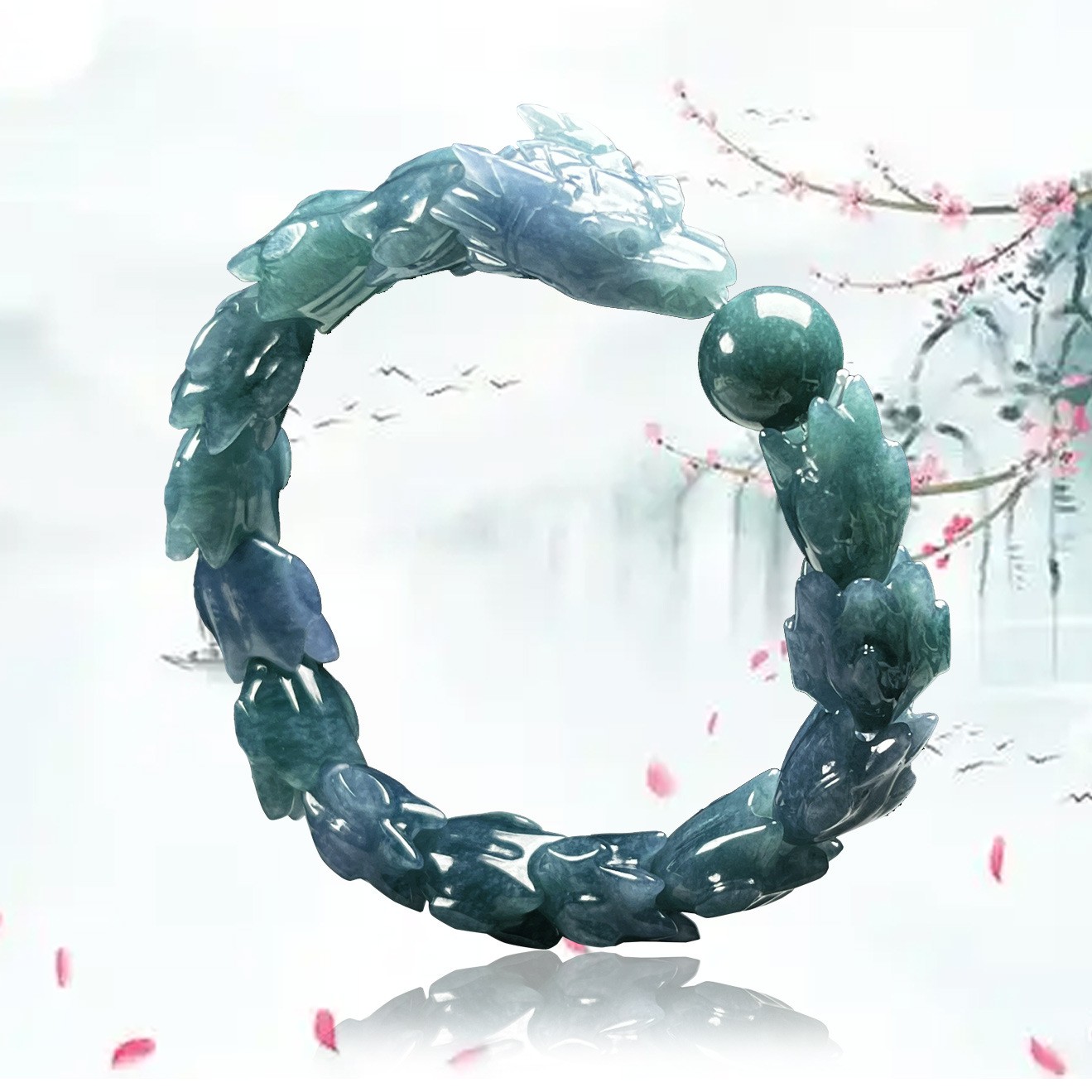 Blue water oil green dragon bone natural A-grade jade dragon bracelet