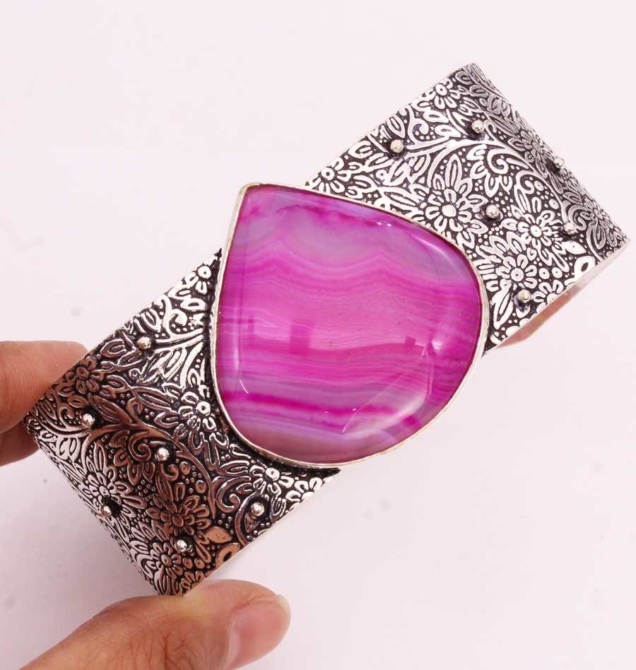 Stripped Agate 925 Silver Plated Bangle/Bracelet Free Size