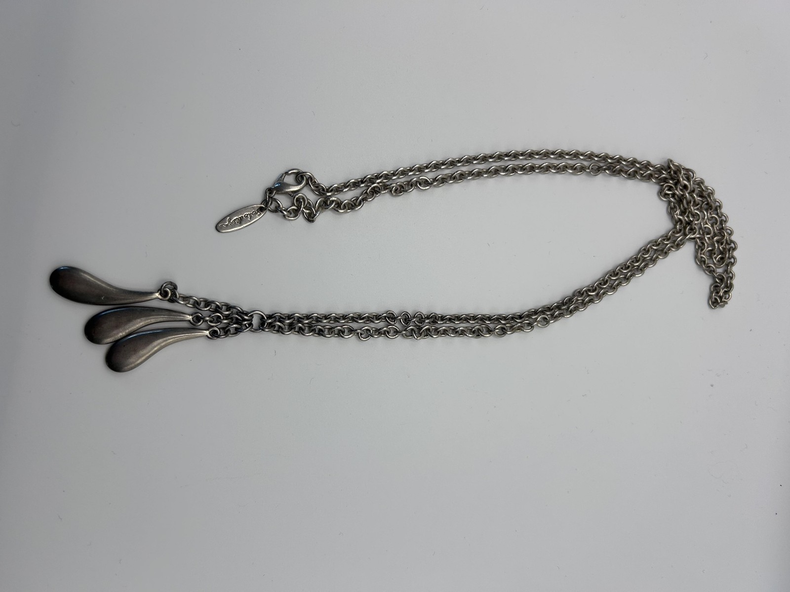 Soho Design Silver Tone Teardrop Pendant Y-Drop Minimalist Necklace 36 In