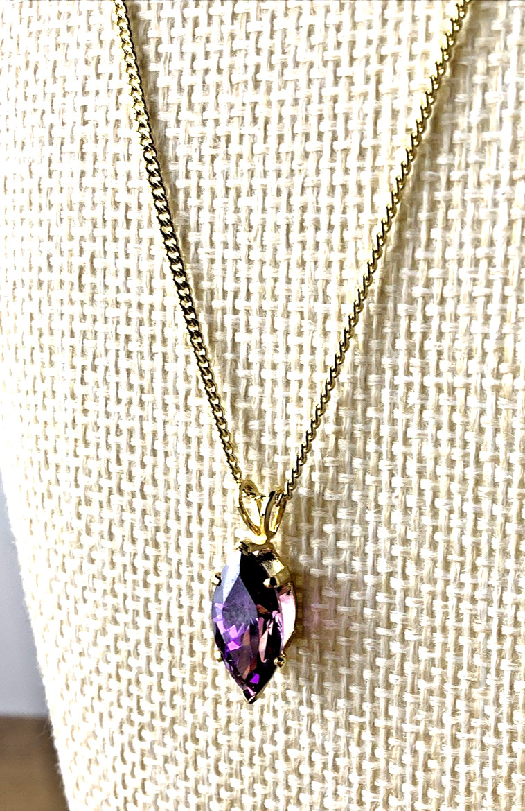 Macy’s Charter Club Gold Tone Marquise Cut Crystal Pendant Necklace Purple 18″