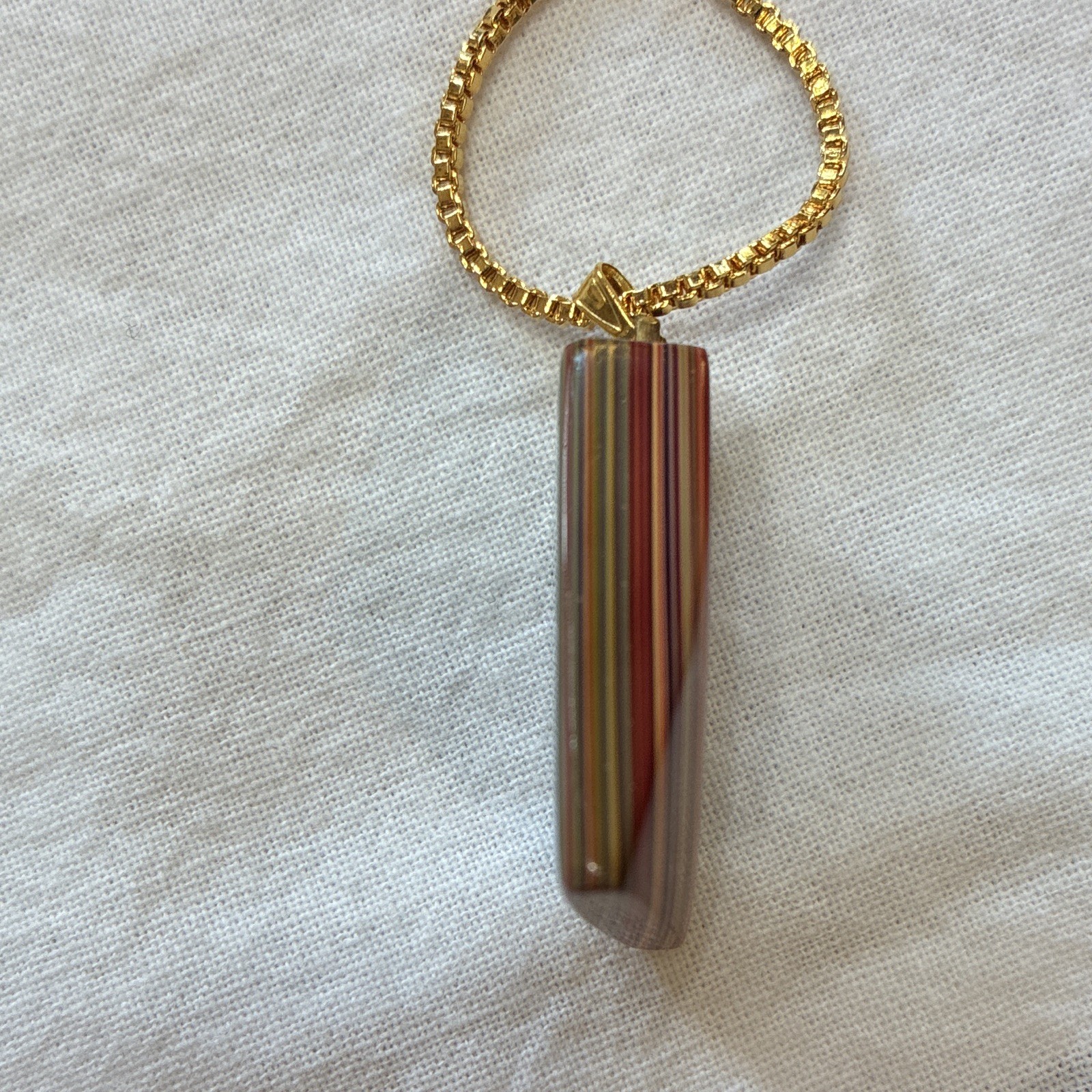 Gold Tone Jewelry Set Necklace Pendant & Dangle Earrings Brown Trapezoid