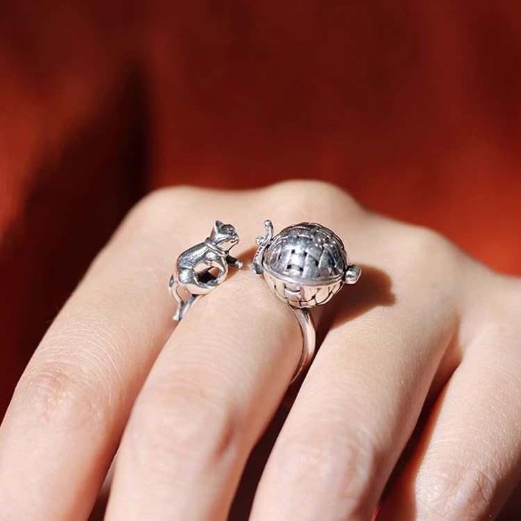 Unique Cat Ring Aromatherapy Finger Open Adjustable Ring Cute Naughty Cats Fa…