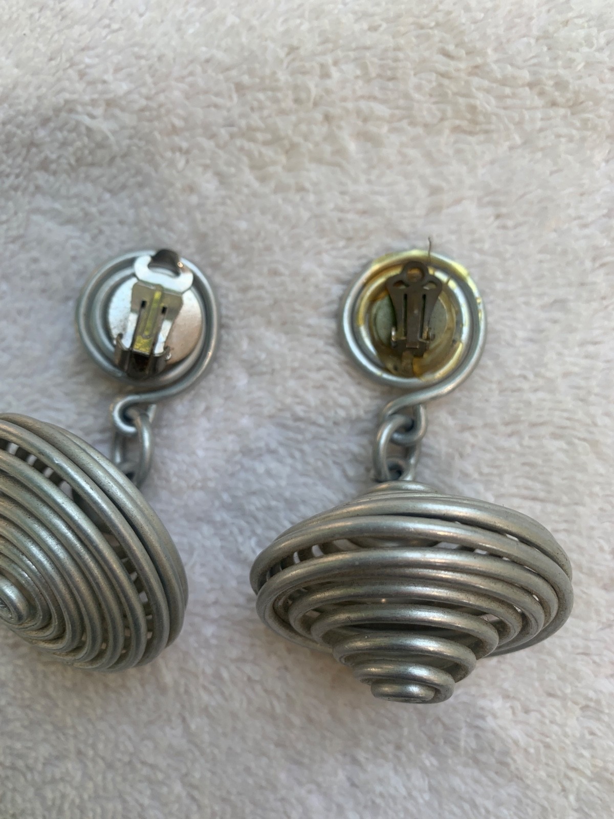 *Modernist David Spada Coil Spiral Anodized Aluminum Silver Spaceship EARRINGS*