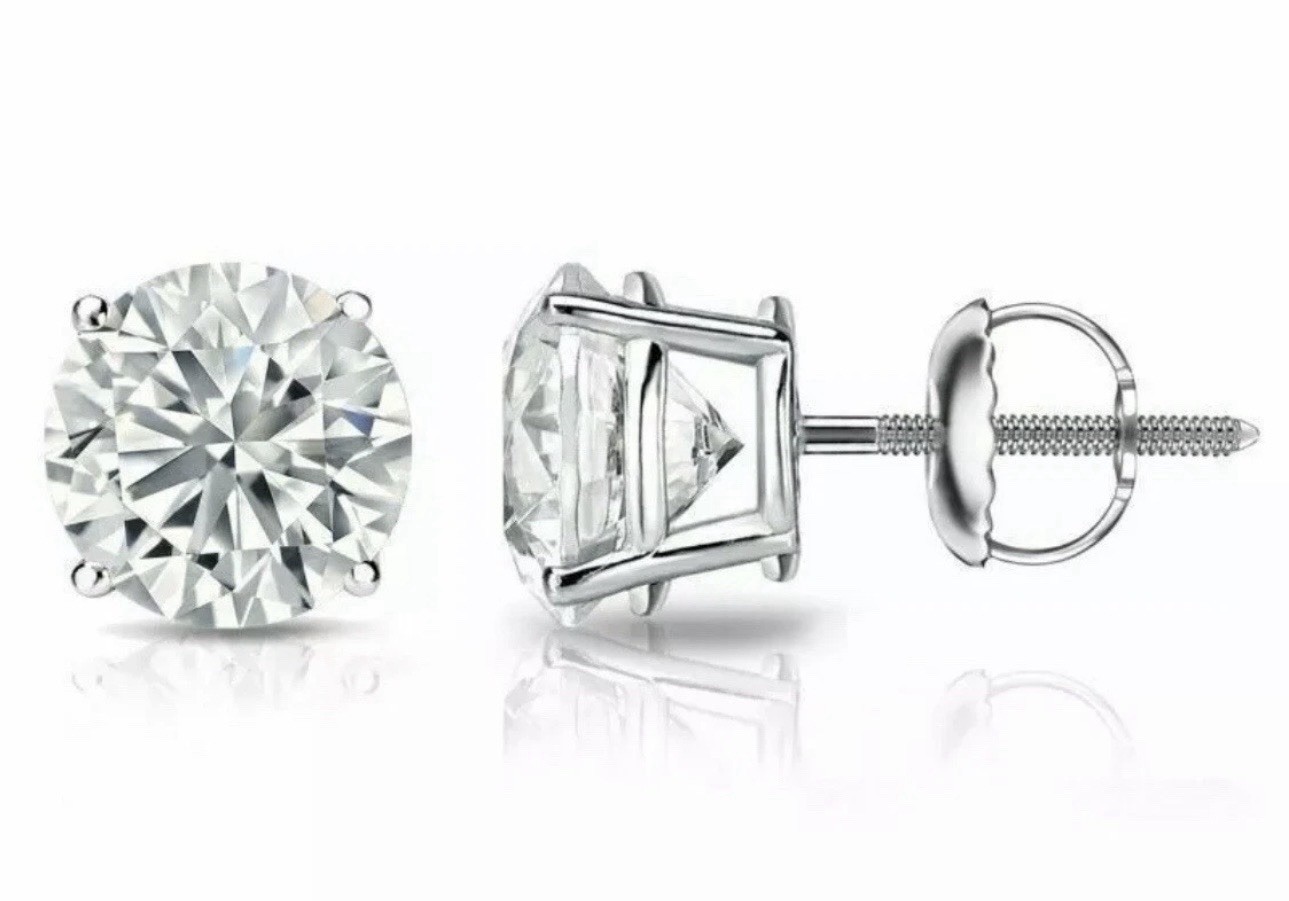 4CT Silver Round White Lab-Created Moissanite Stud Earrings GRA certified