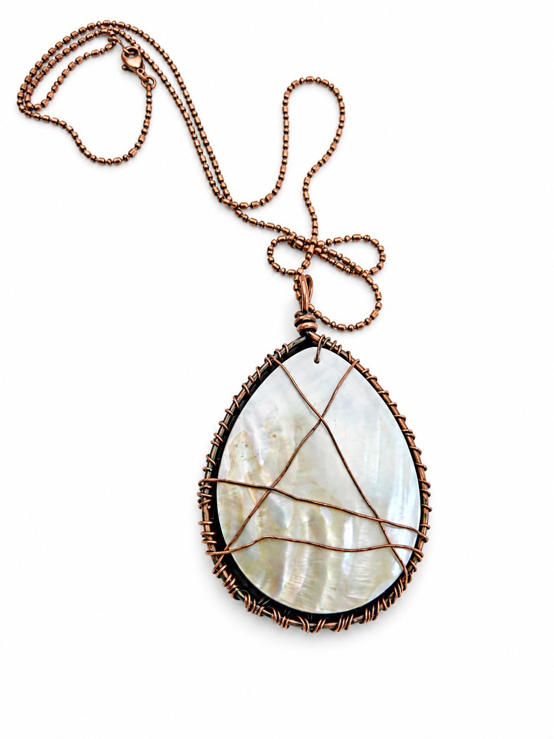 Vintage Tree of Life Wrapped Wire Abalone Pendant Necklace Beautiful