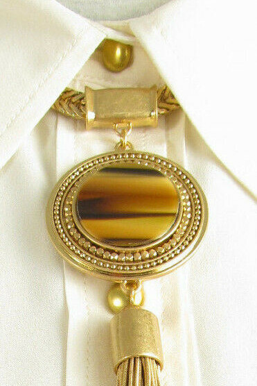 Vince Camuto Gold Tone Brown Horn Circle Y Tassel Necklace $158 NWT