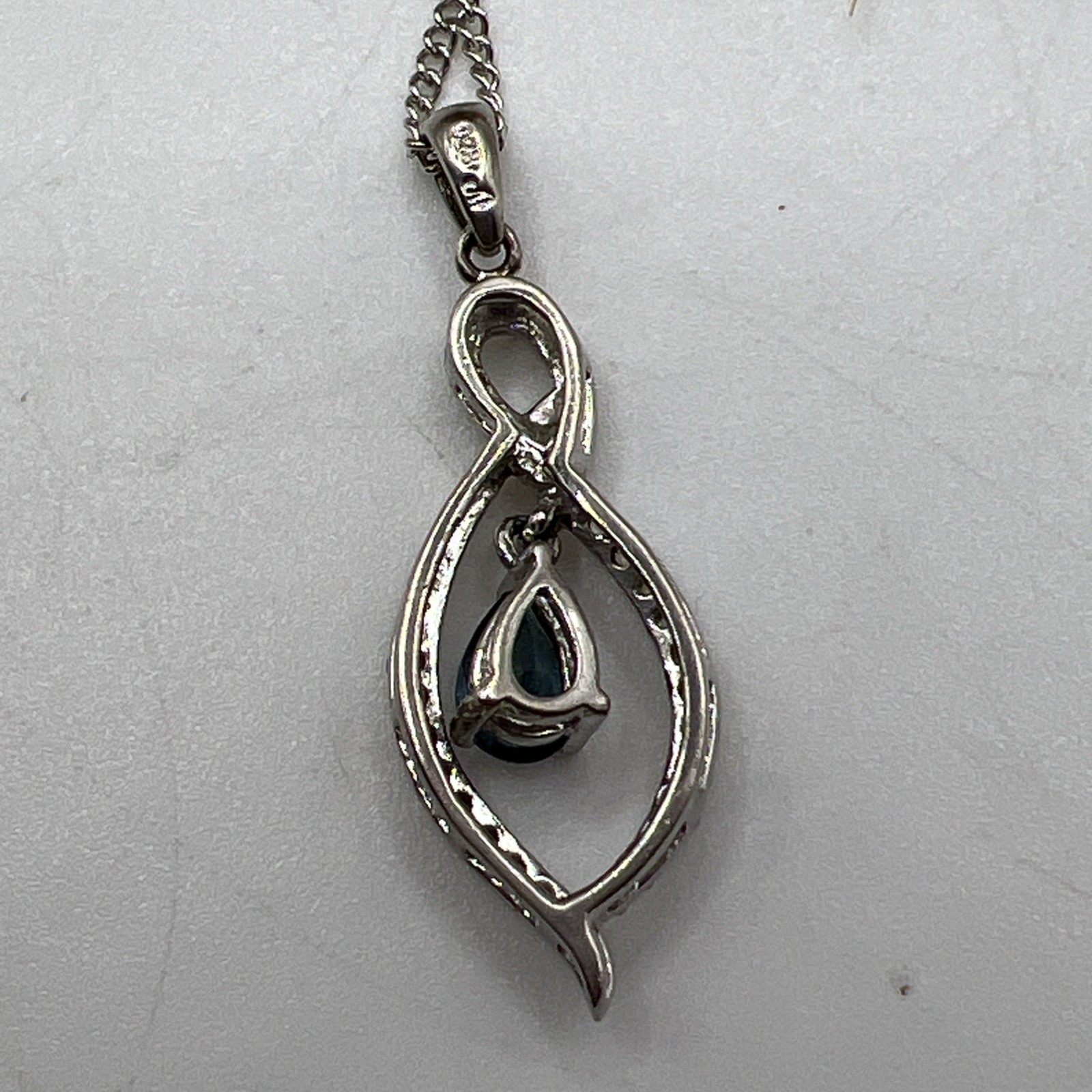 Sterling Silver Blue & White CZ Dangle Pendant 18”