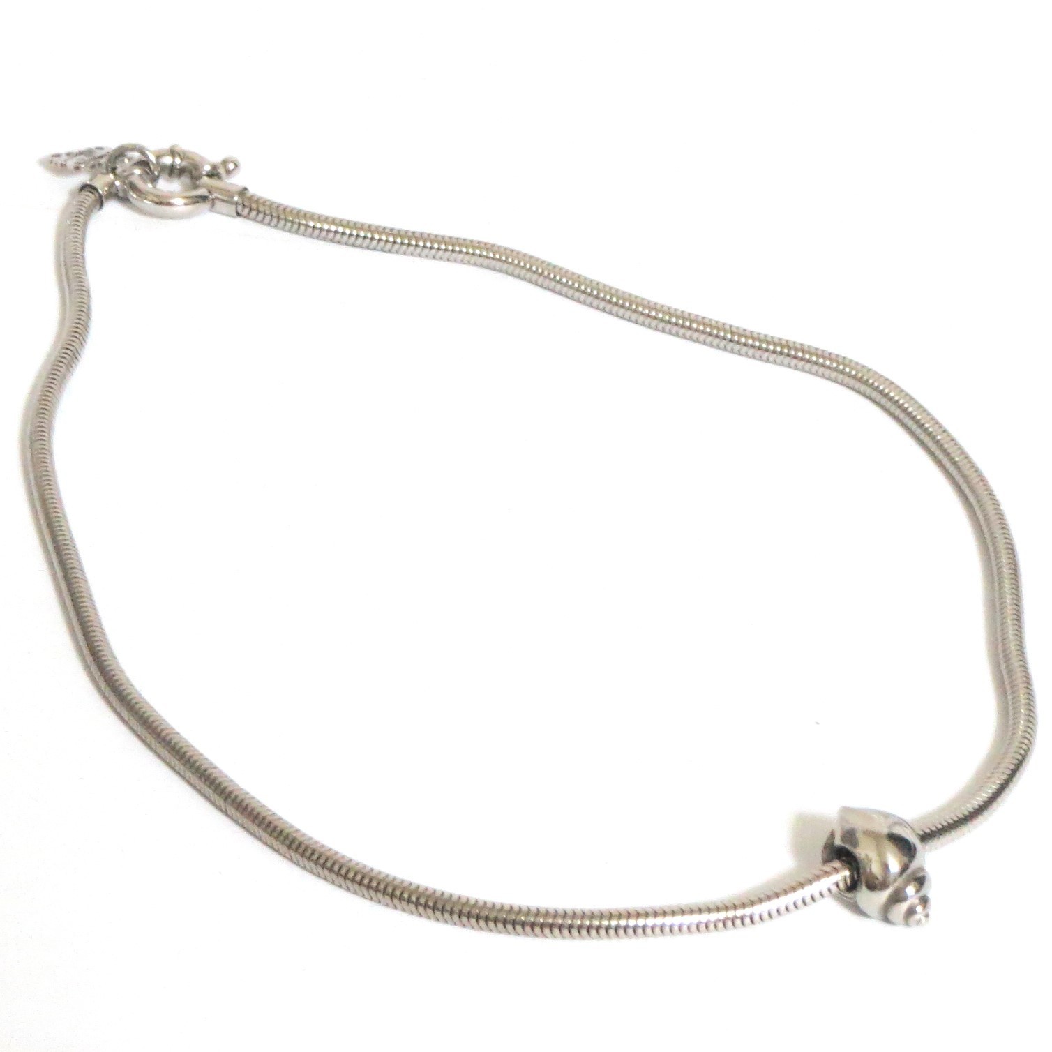 Auth Loewe Shell Charm Pendant Necklace Snake Chain Silvertone 40cm/15.7″ Good i
