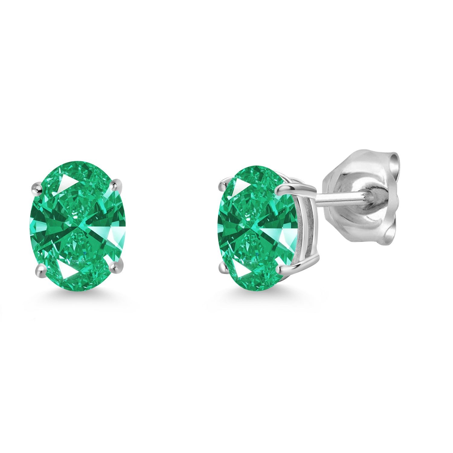 14K White Gold Green Zirconia Double Notch Stud Earrings | 1.52 Cttw | Gemstone