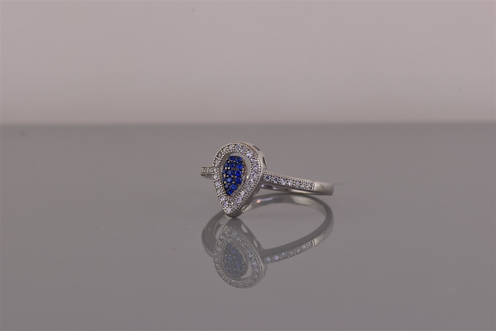 Sterling Silver Blue Spinel & Cubic Zirconia Teardrop Halo Band Ring 925 Sz: 7