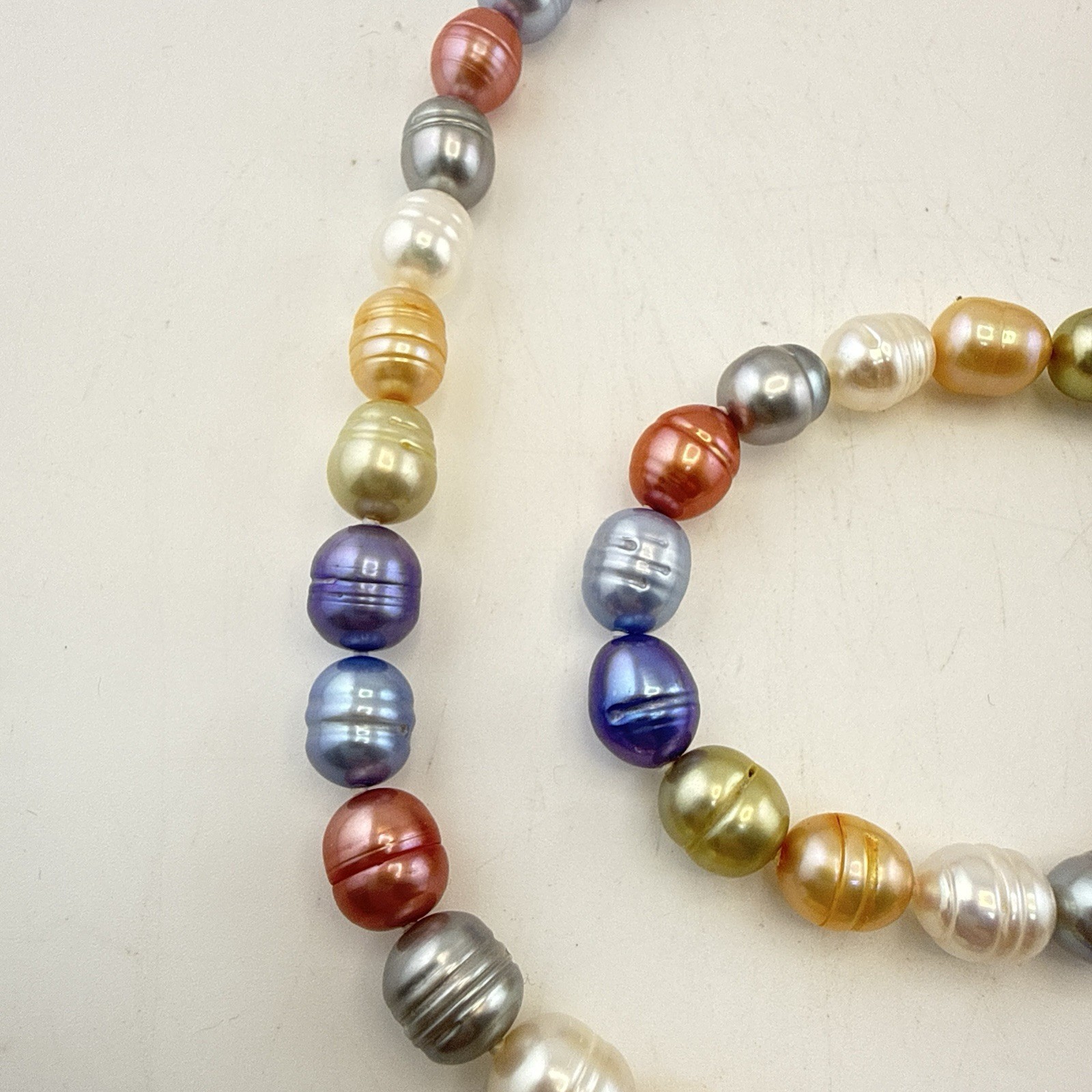 Honora Pearl Necklace Multicolor Ringed Sterling Silver Purple Green Blue 36″