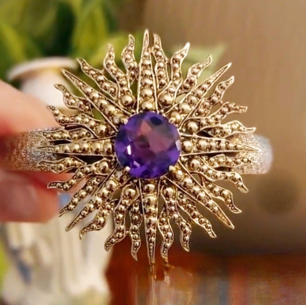 NICKY BUTLER Bronze Collection Starburst Purple Quartz Cuff Bracelet NB Large 💜