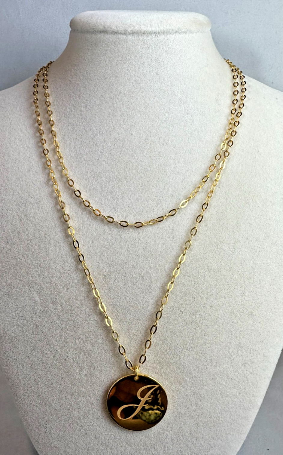 Milor Italy rope necklace yellow bronzo with letter J round Charm. 6.2g L- 36 in