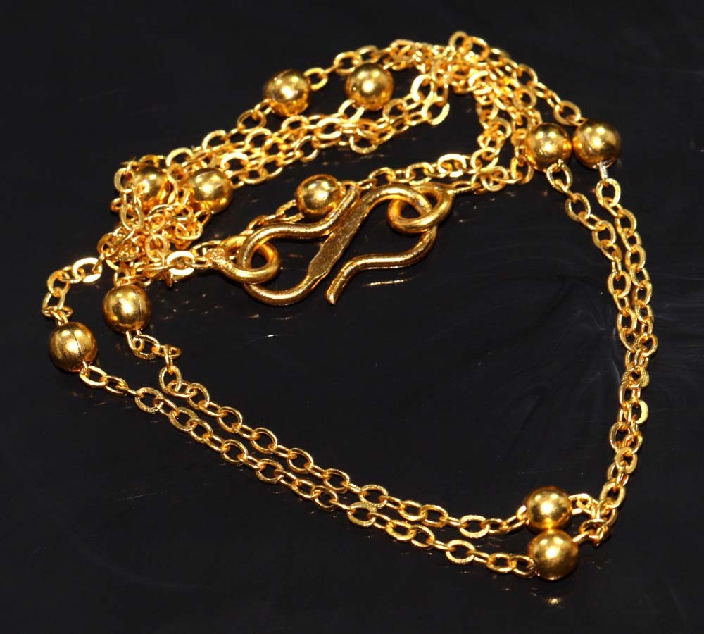 Golden Finished Ethnic Gold Moon Bead Handmade Chain Necklace Size 18″ JW