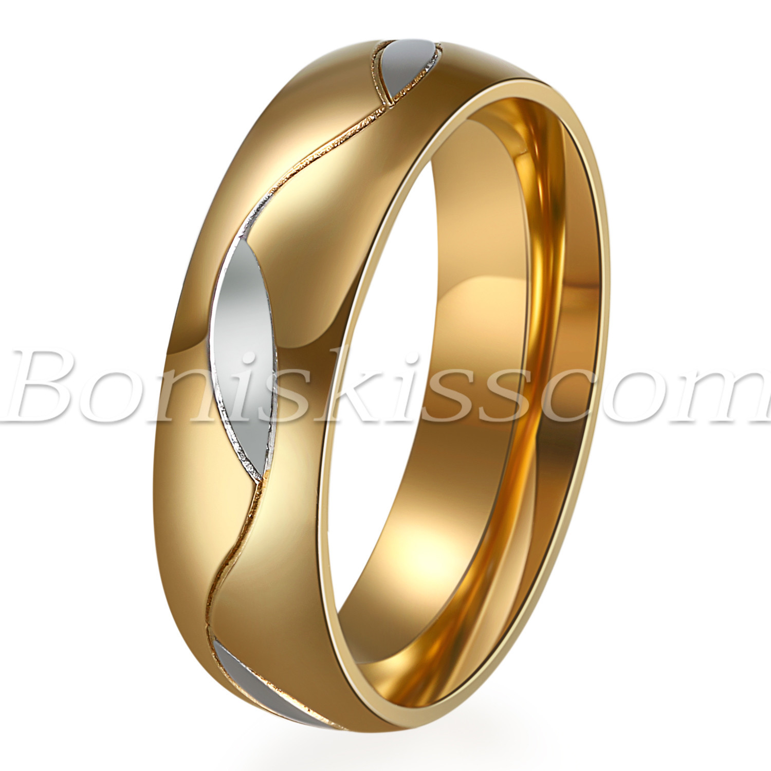 Couples Men’s Women’s Classic Gold Stainless Steel Ring Comfort Fit Wedding Band